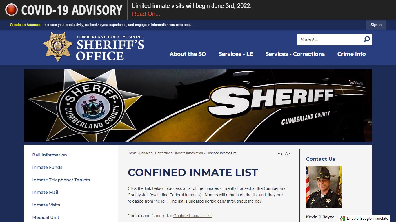 Confined Inmate List | Cumberland County Sheriff - Official Website