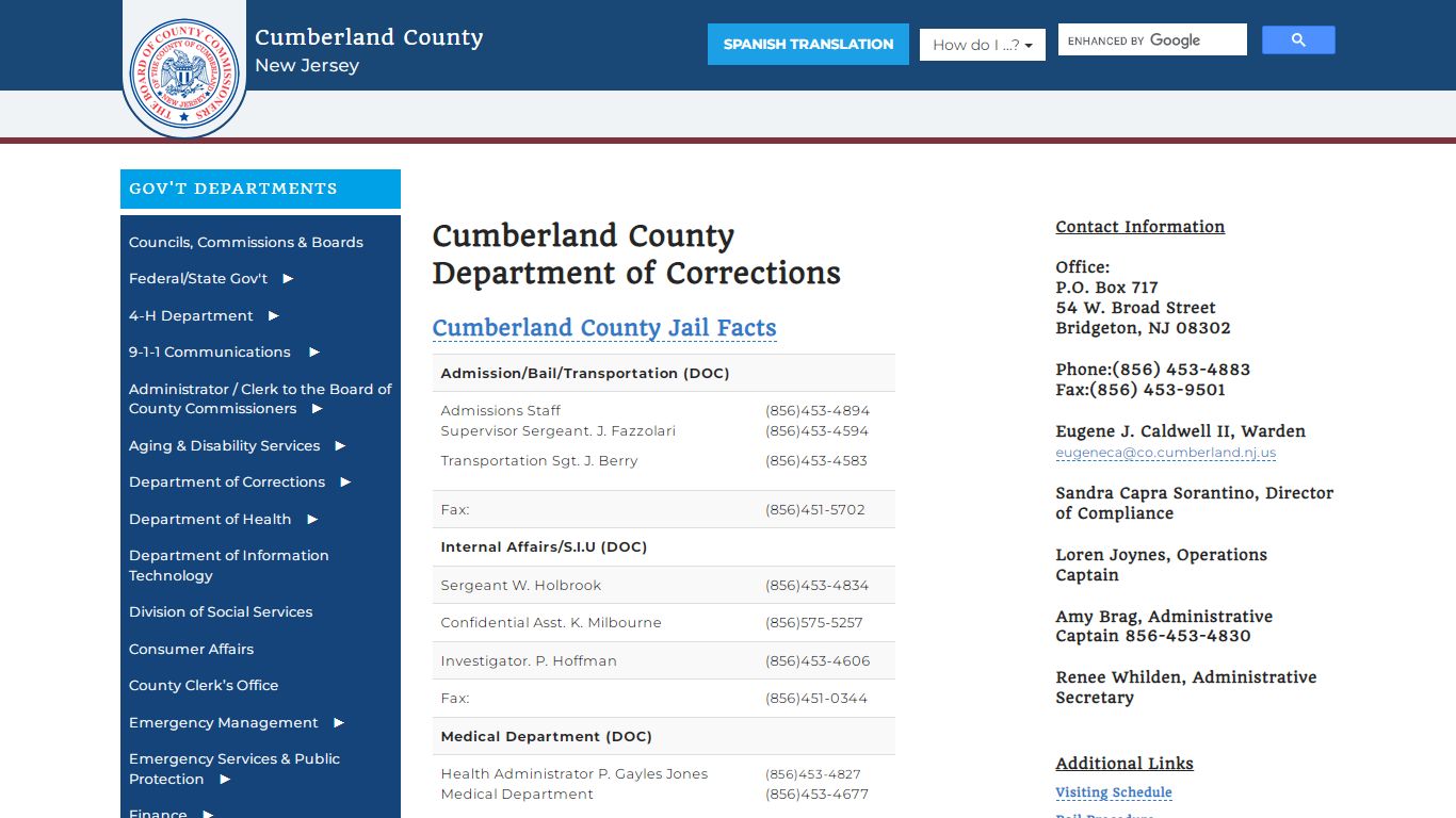 Department of Corrections - Cumberland County, New Jersey (NJ)
